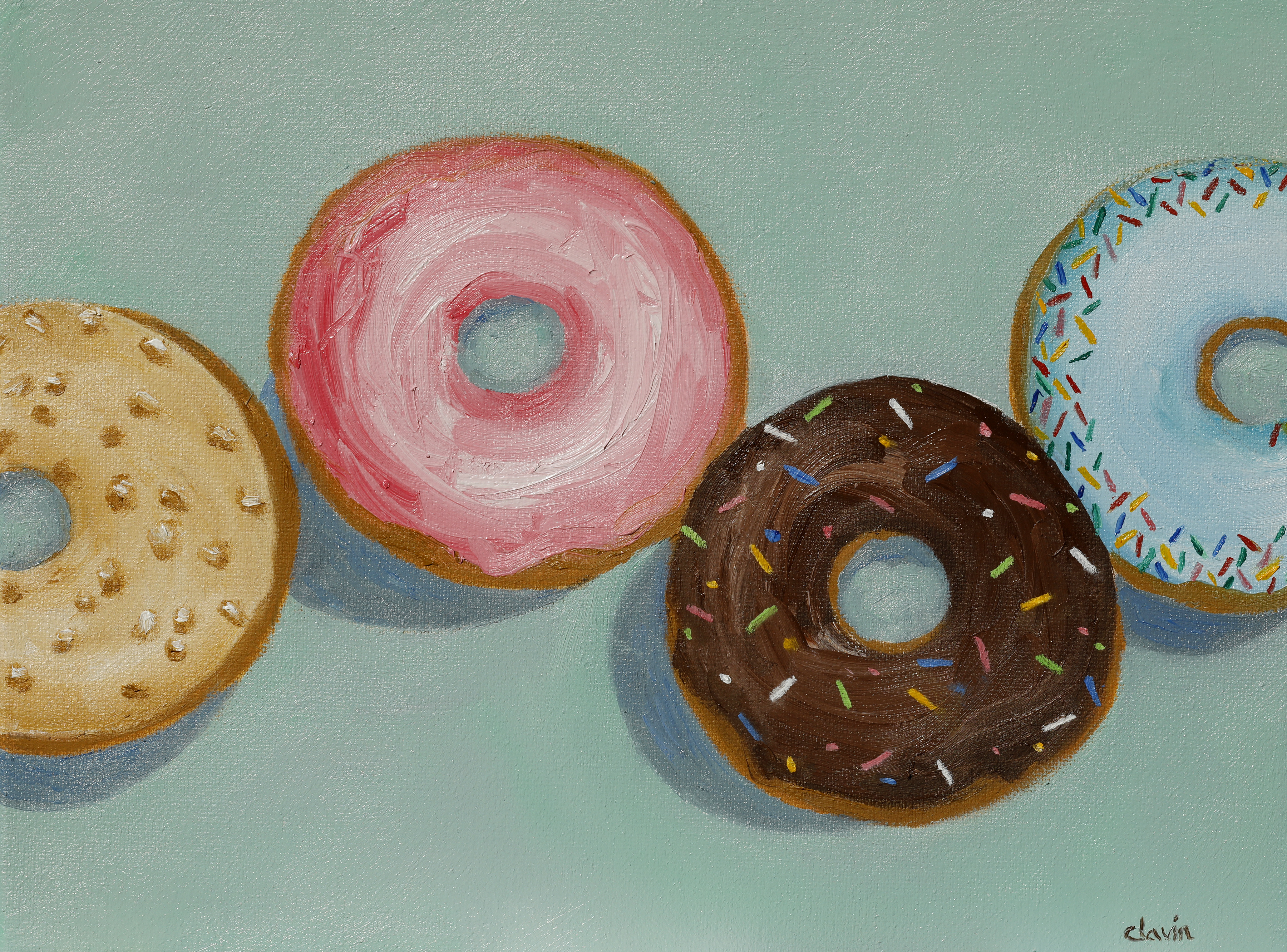 Donuts green background  9x12   $200.00